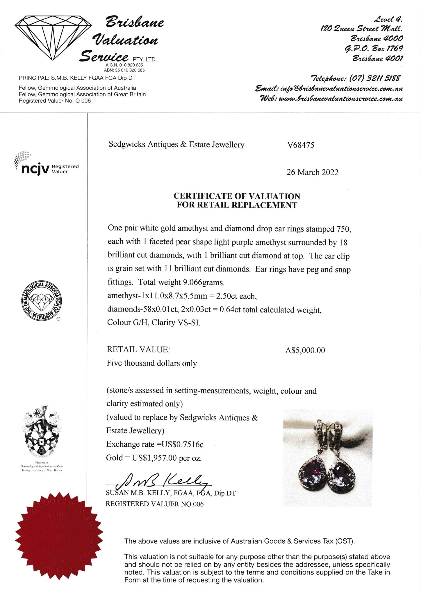 Amethyst & Diamond Pendant Drop Earrings - Image 3