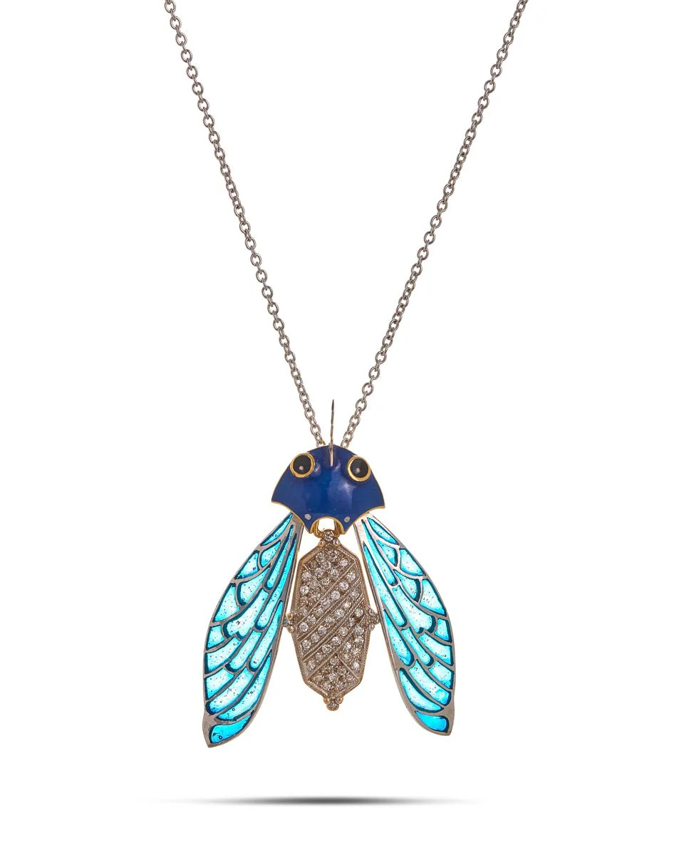 Art Nouveau Style Plique a Jour & Diamond Pendant, attributed Bernard Doherty. - Image 3