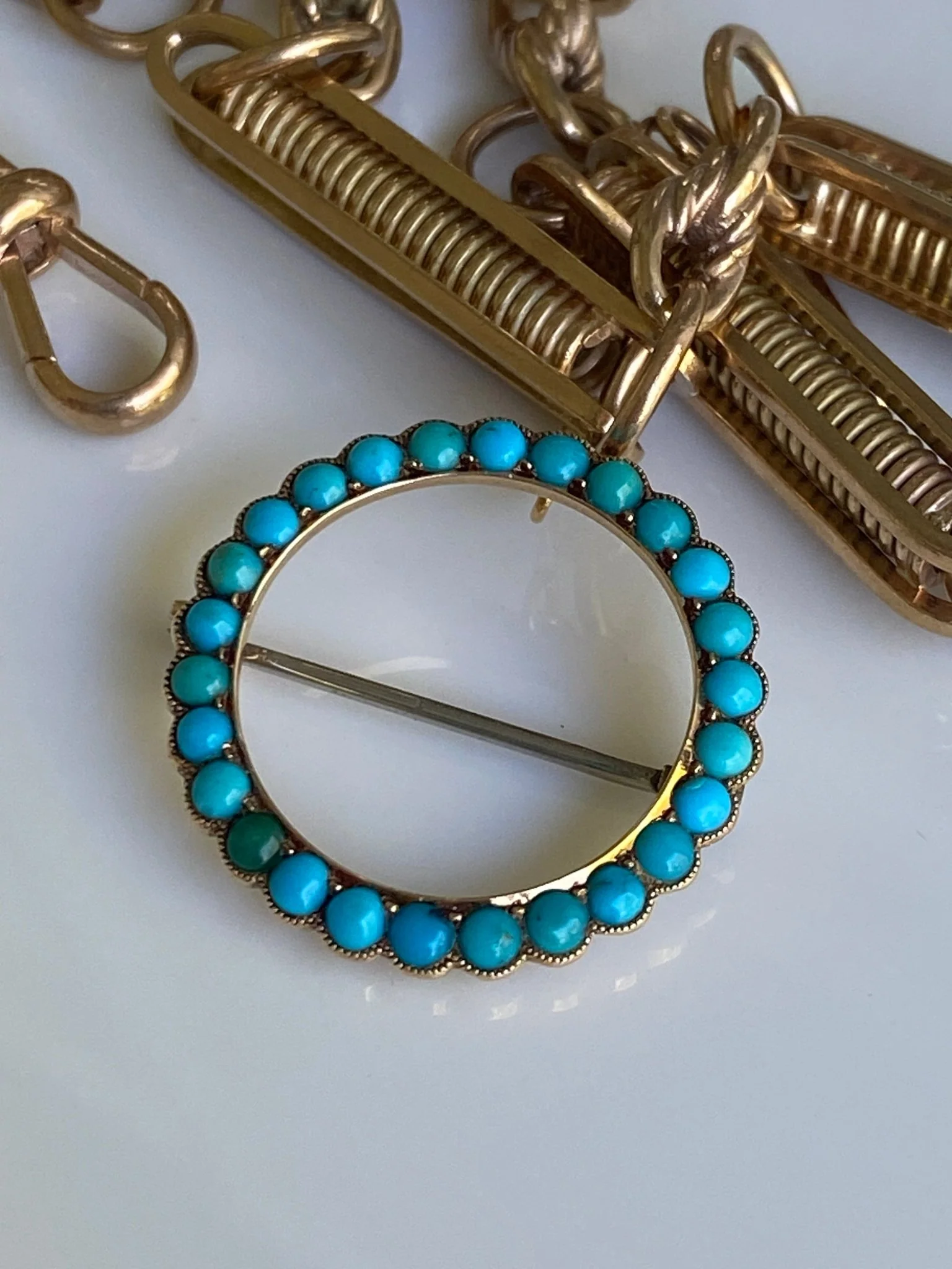 Antique Turquoise Circlet Brooch - Image 3