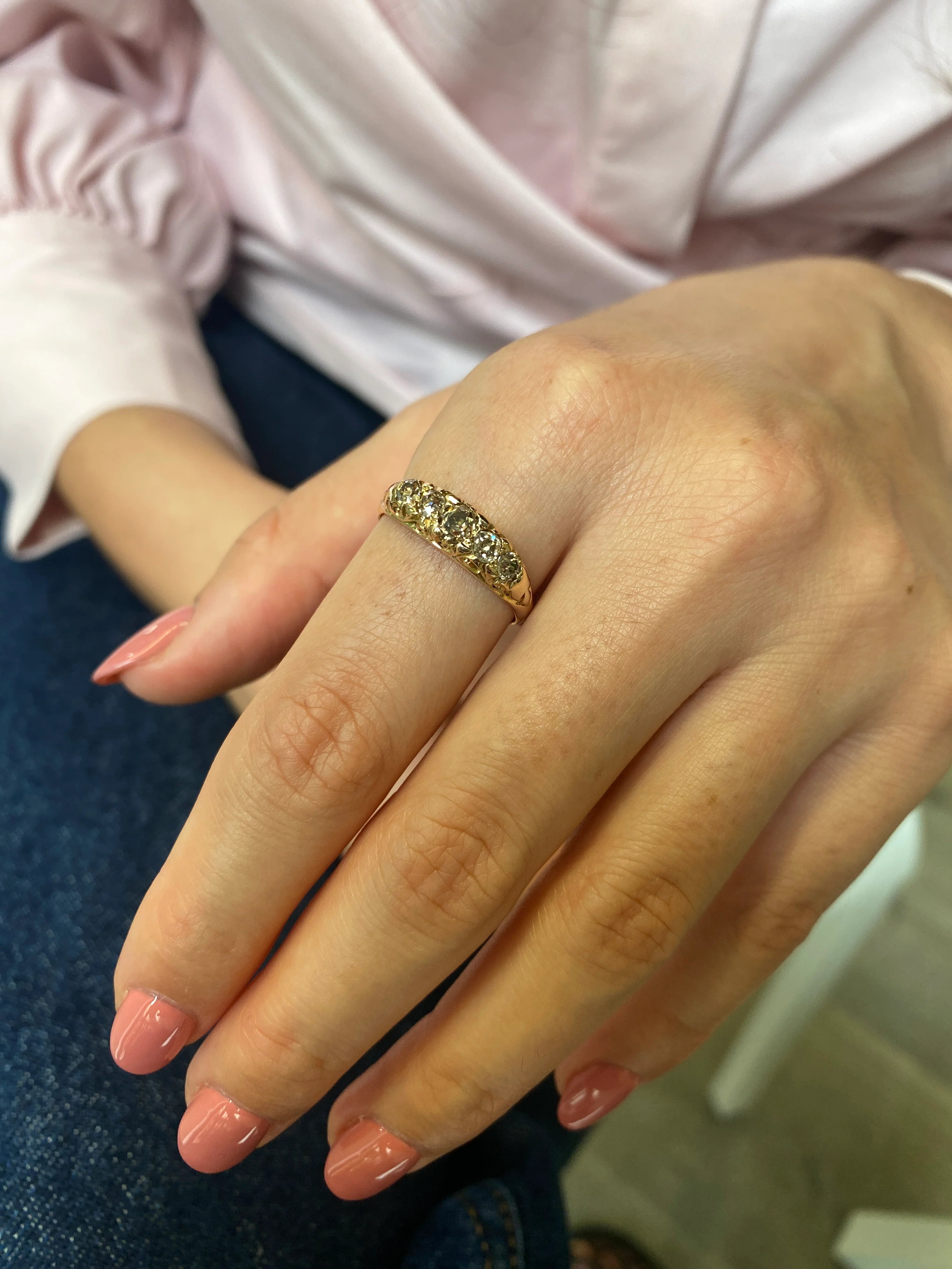 Antique Victorian Champagne Diamond Bridge Ring, 1890 - Image 4