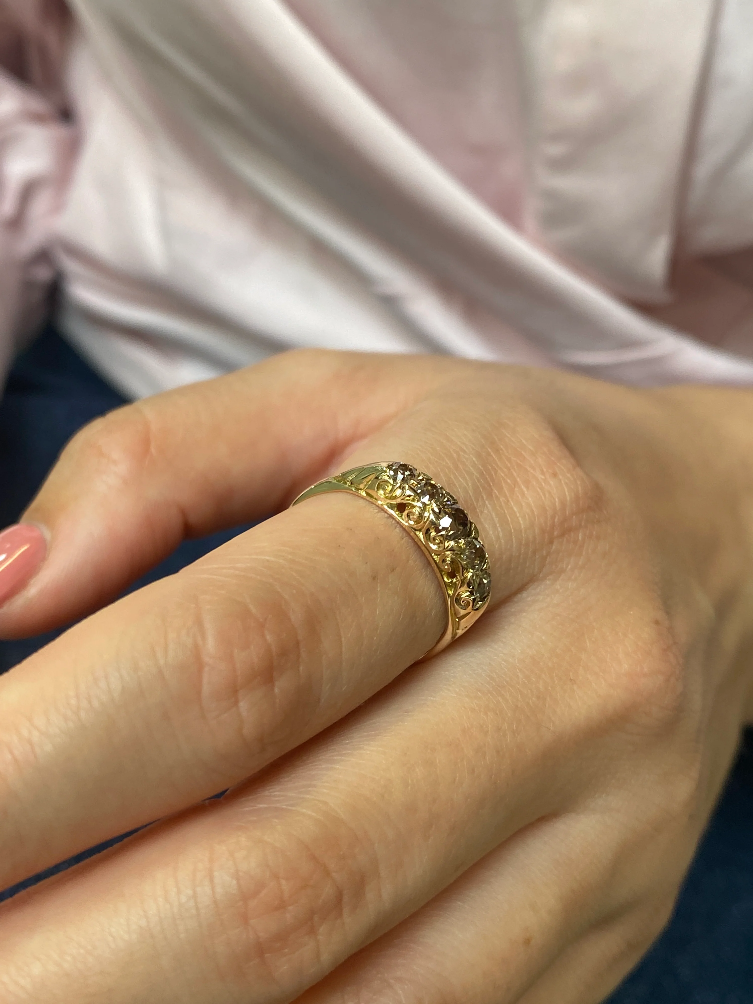 Antique Victorian Champagne Diamond Bridge Ring, 1890 - Image 6