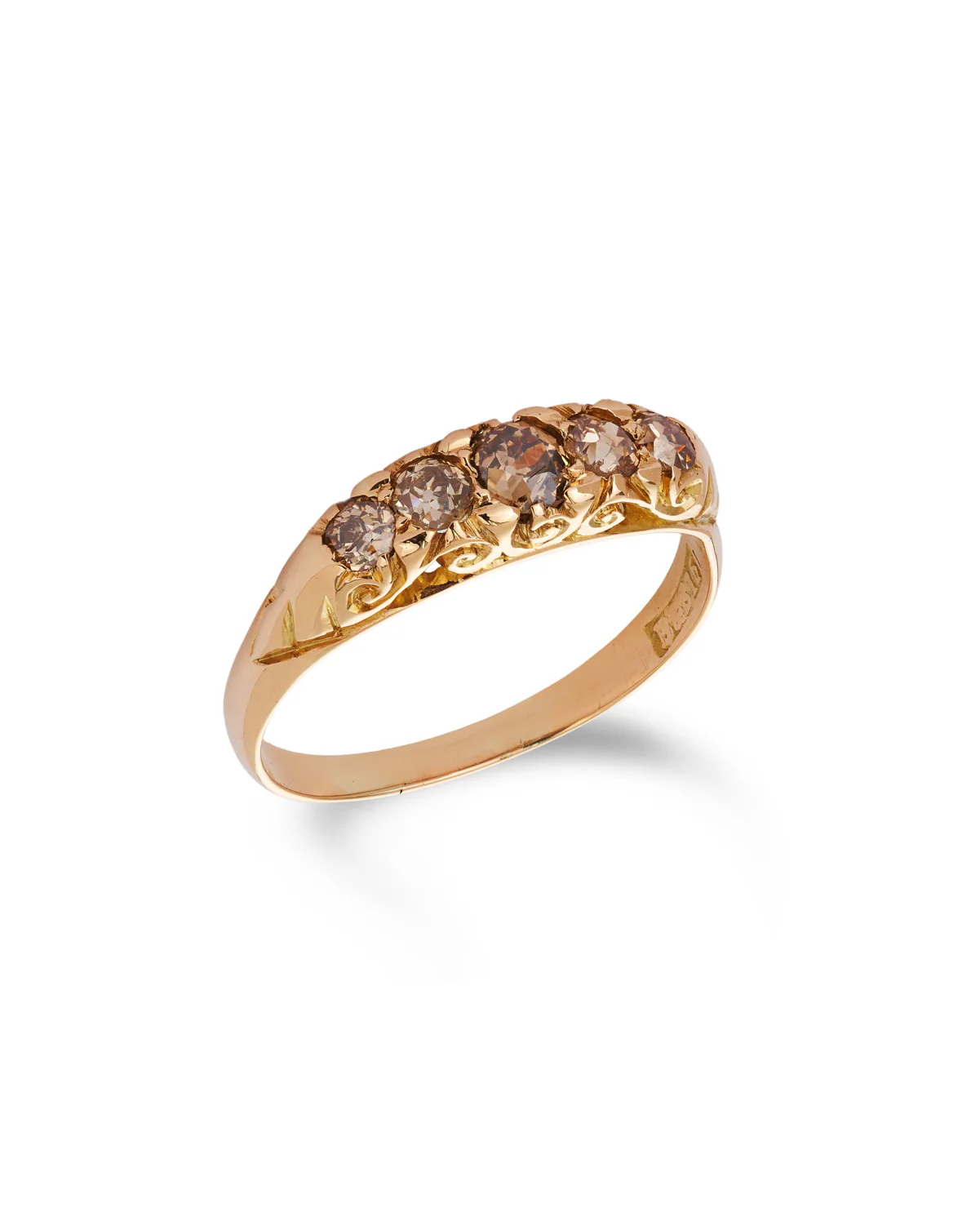 Antique Victorian Champagne Diamond Bridge Ring, 1890 - Image 7