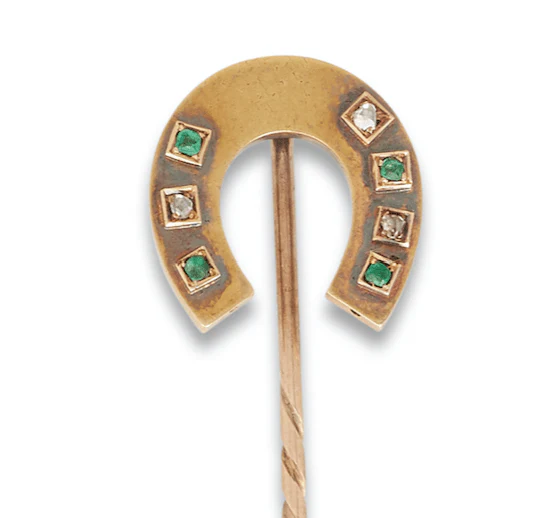 Antique Victorian Emerald & Diamond Horseshoe Stick Pin - Image 3