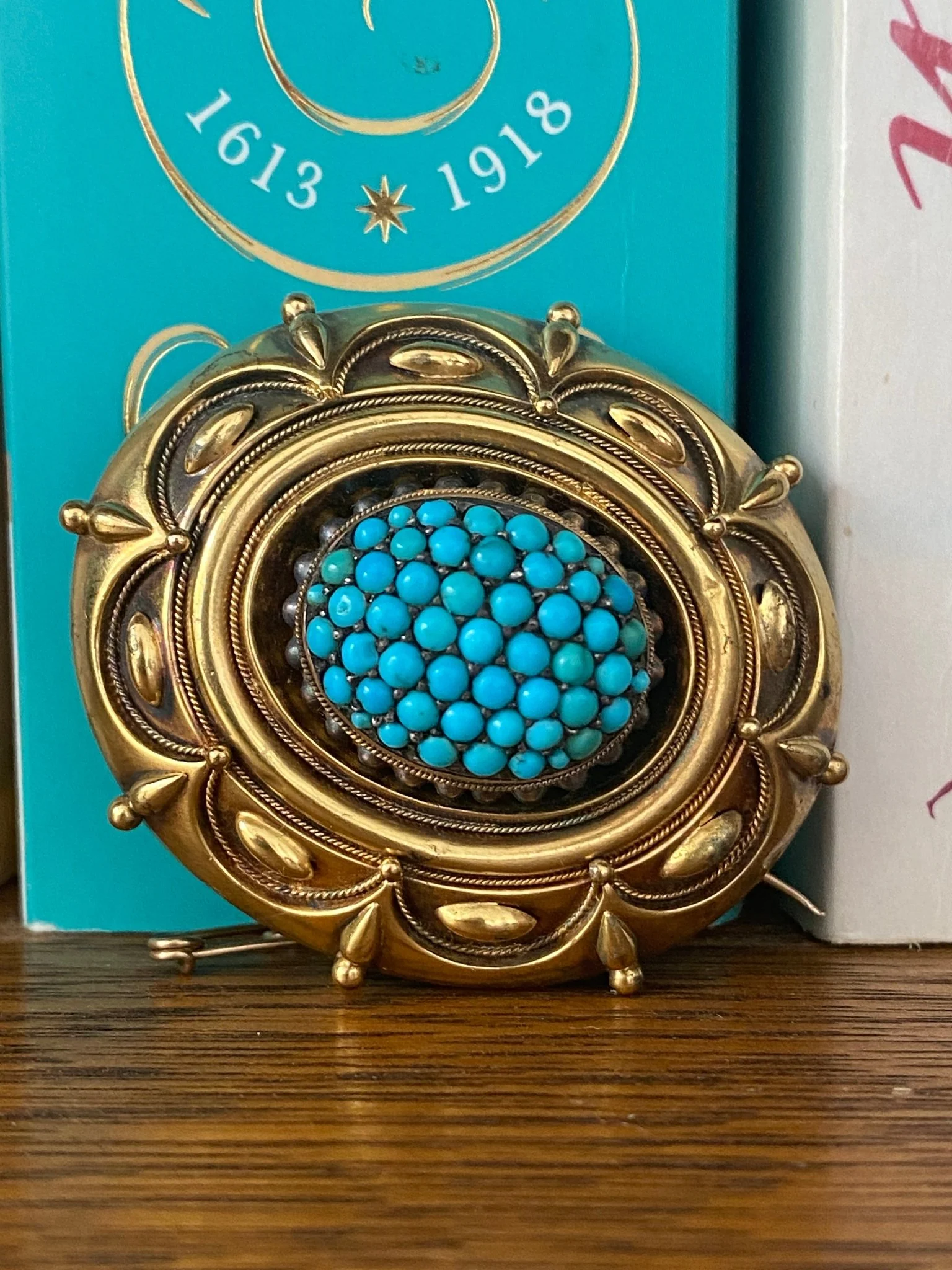 Antique Victorian Gold & Turquoise Brooch - Image 4