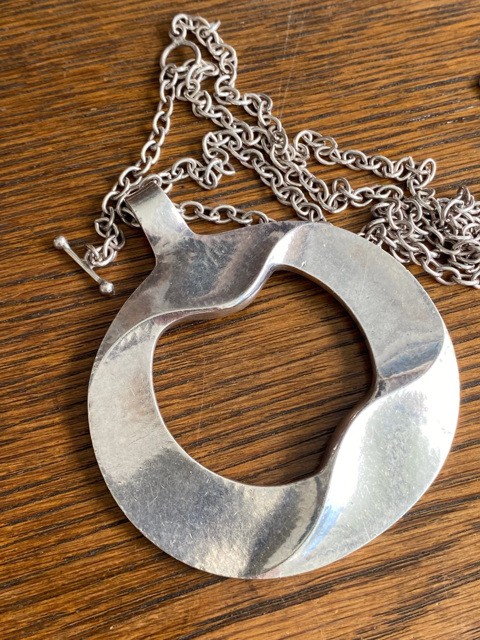 Mid-Century Silver Pendant on Chain, Georg Jensen - Image 3
