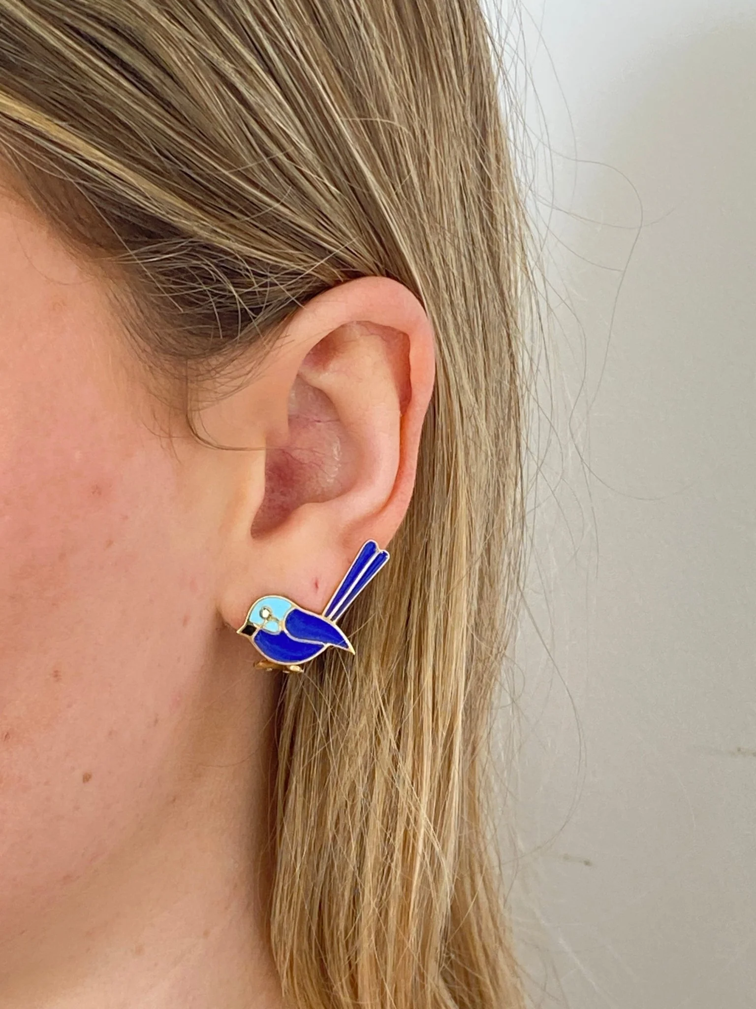 Diamond & Enamel Bluebird Earrings - Image 4