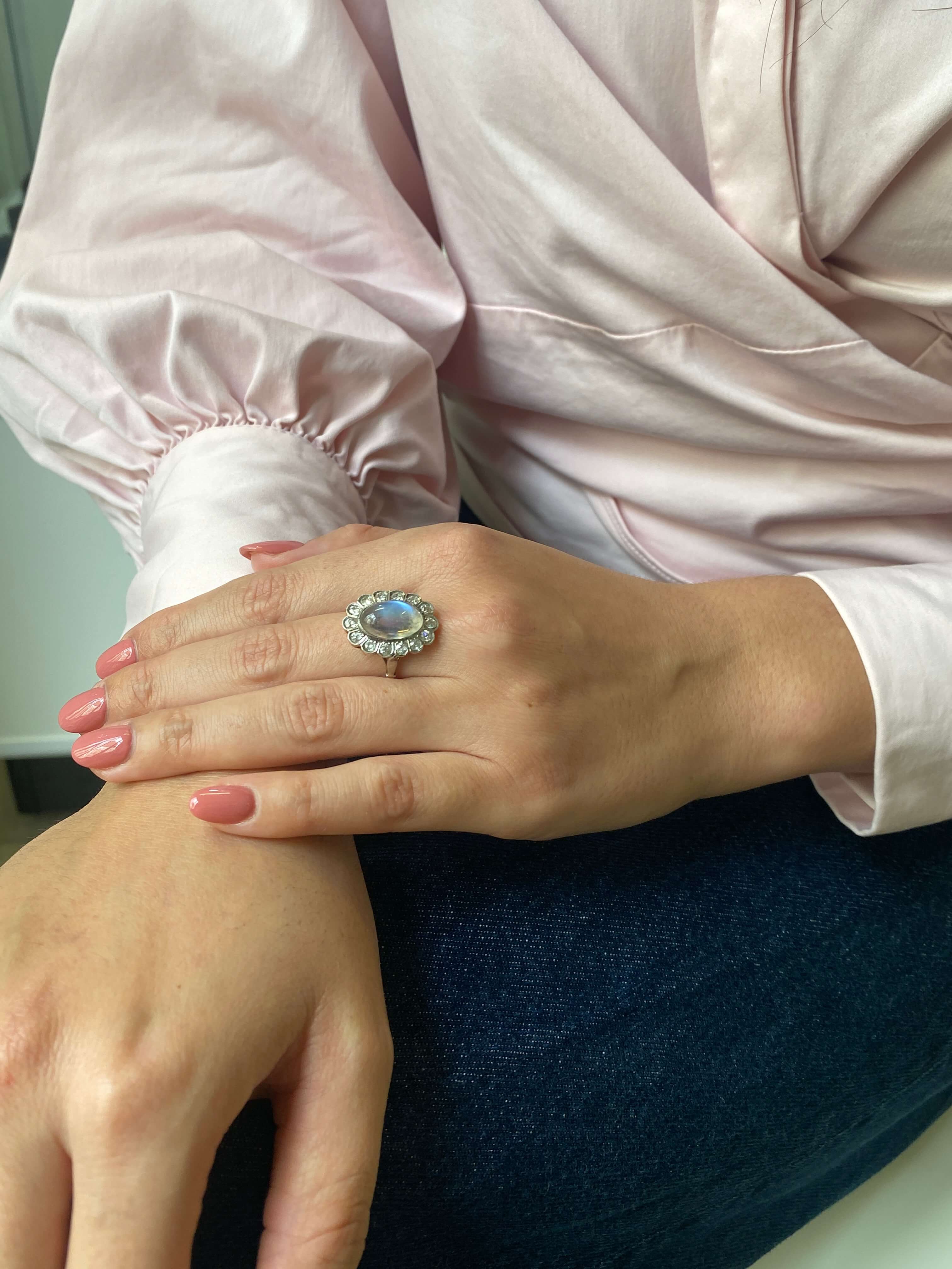 Antique Edwardian Moonstone & Diamond Ring, c1910 - Image 3
