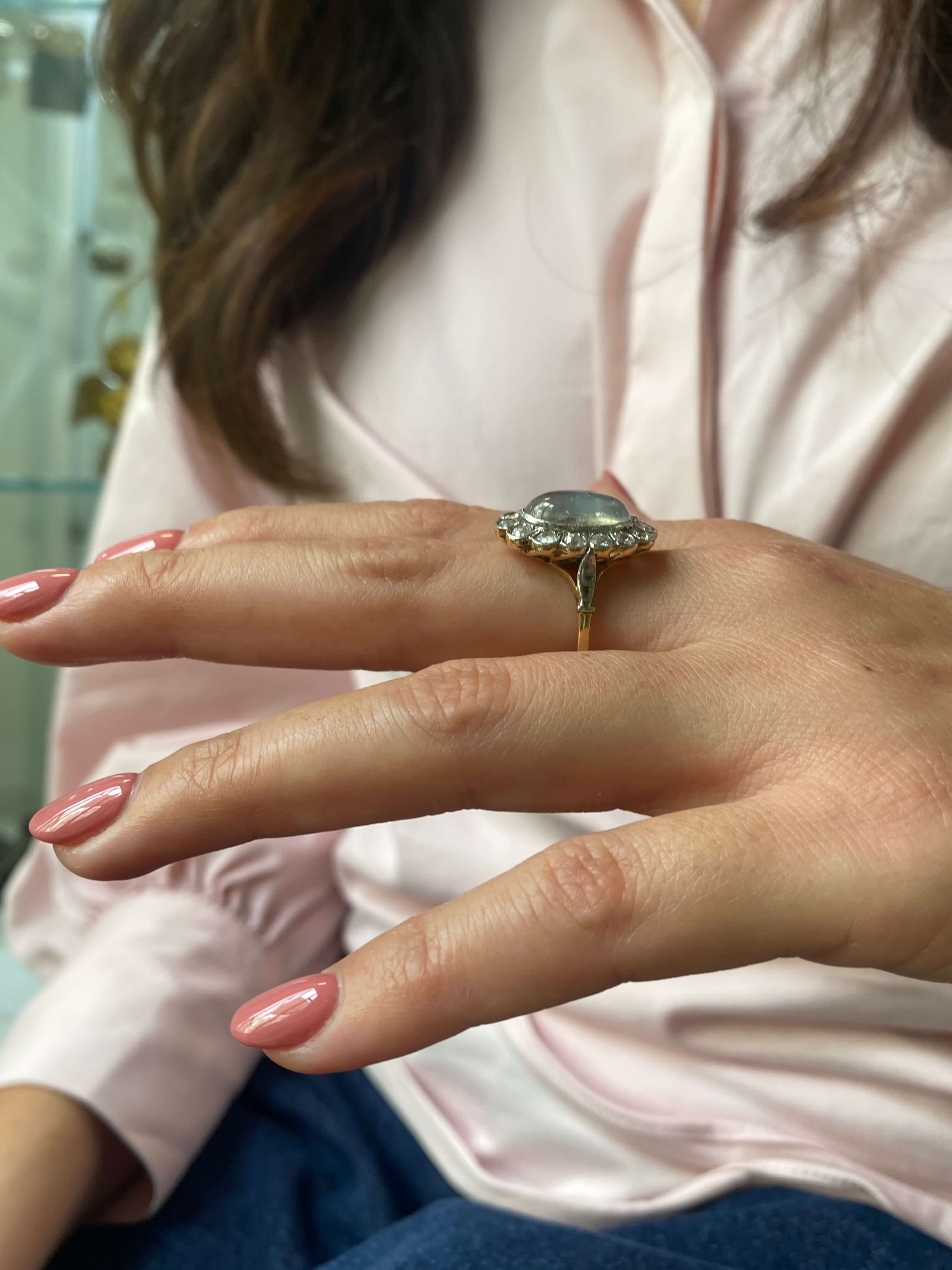 Antique Edwardian Moonstone & Diamond Ring, c1910 - Image 4