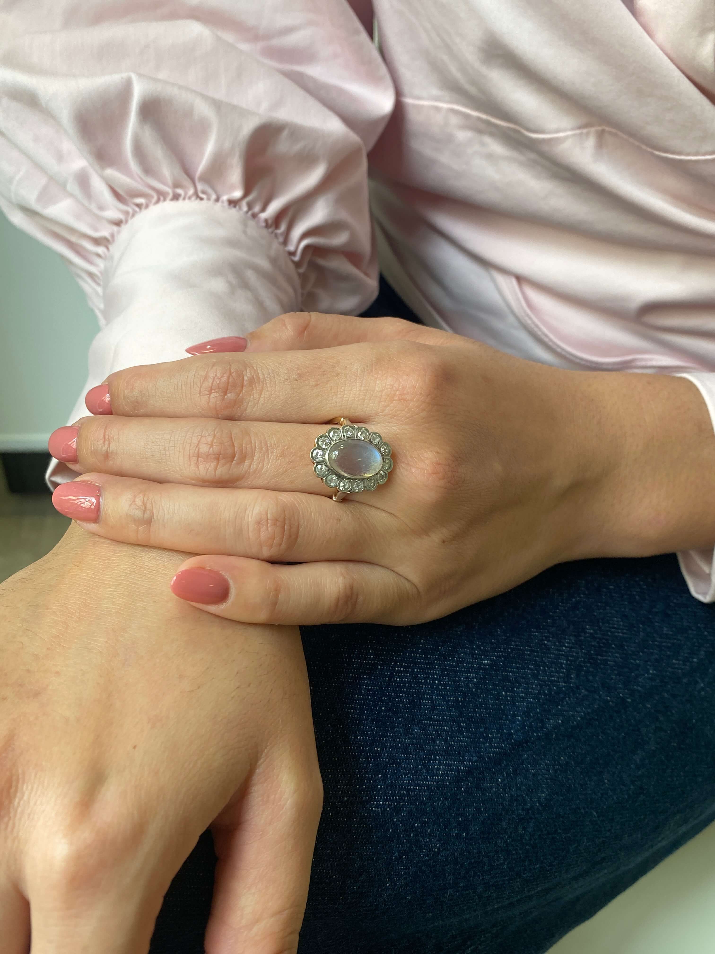 Antique Edwardian Moonstone & Diamond Ring, c1910 - Image 5