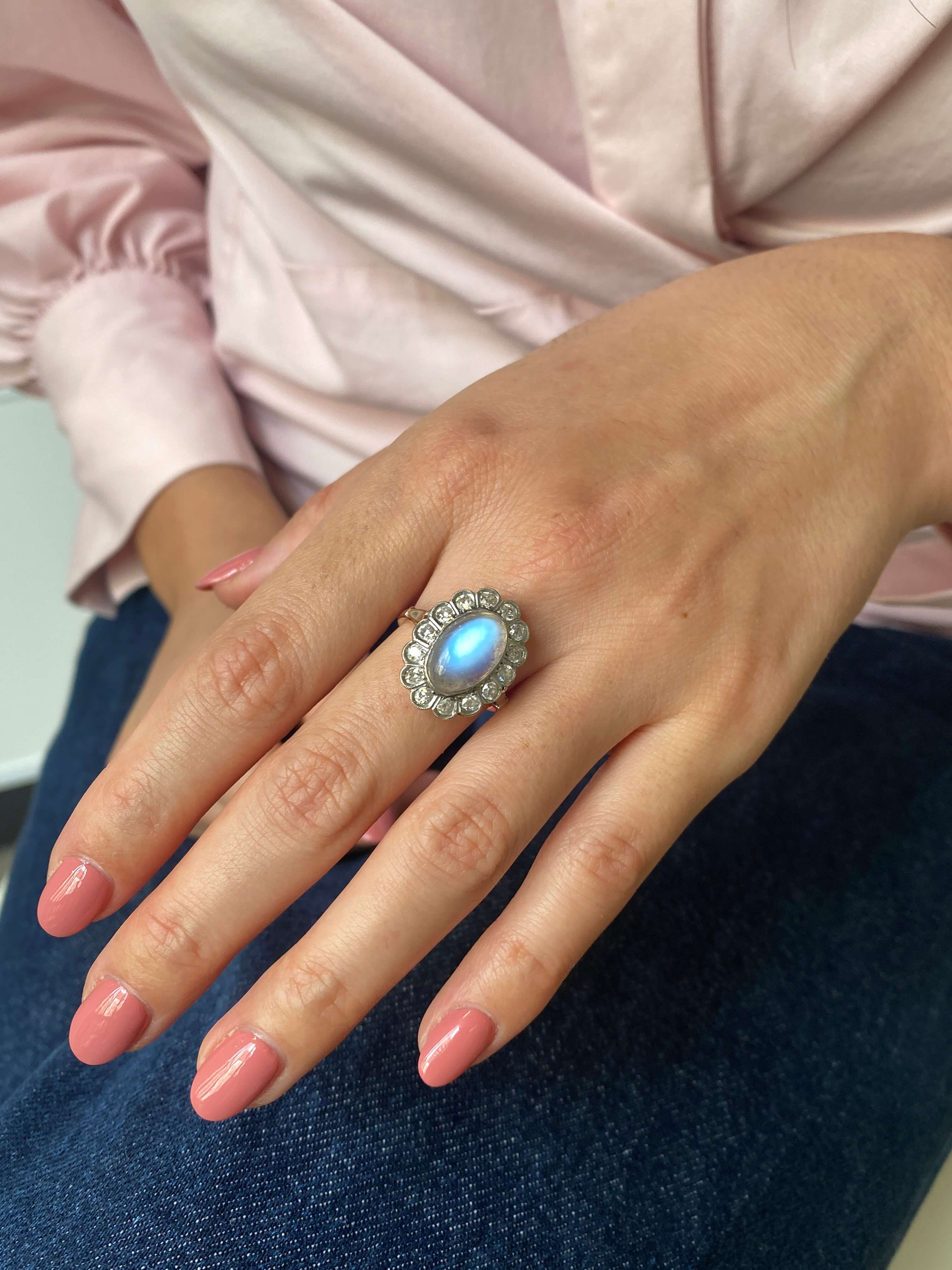 Antique Edwardian Moonstone & Diamond Ring, c1910 - Image 6