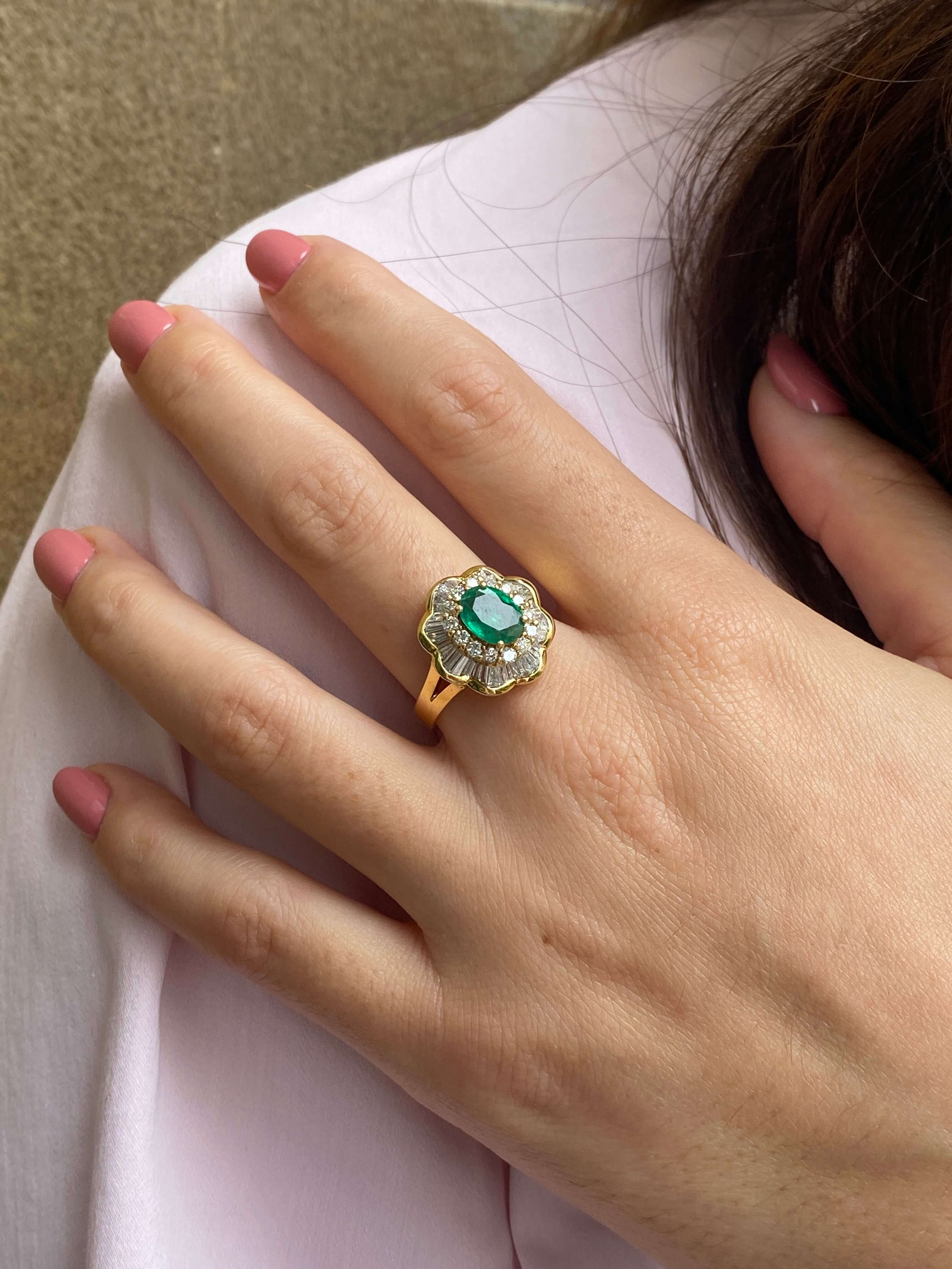 Fine Emerald & Diamond Ballerina Ring - Image 4