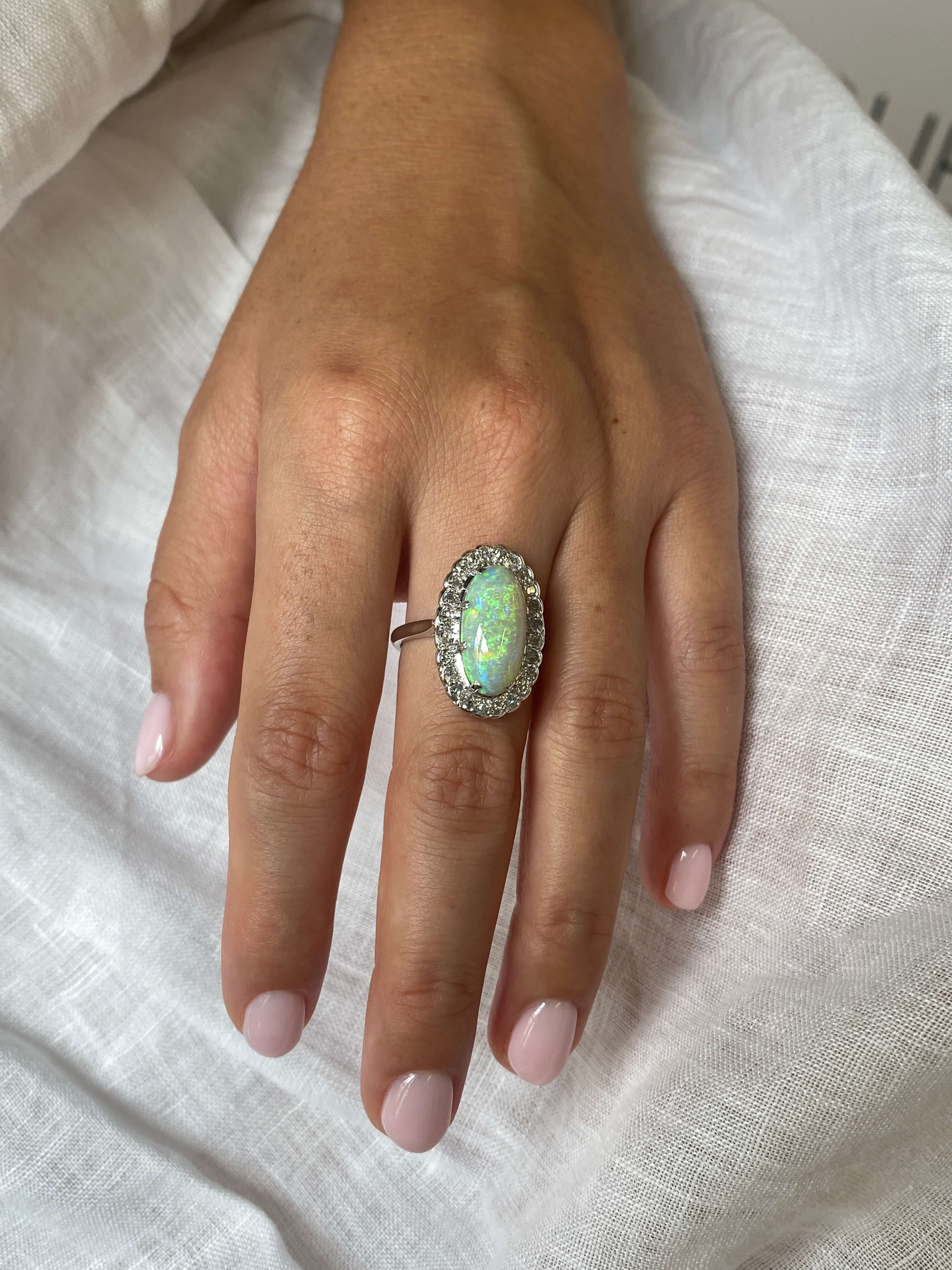 Antique Opal & Diamond Cluster Ring - Image 3