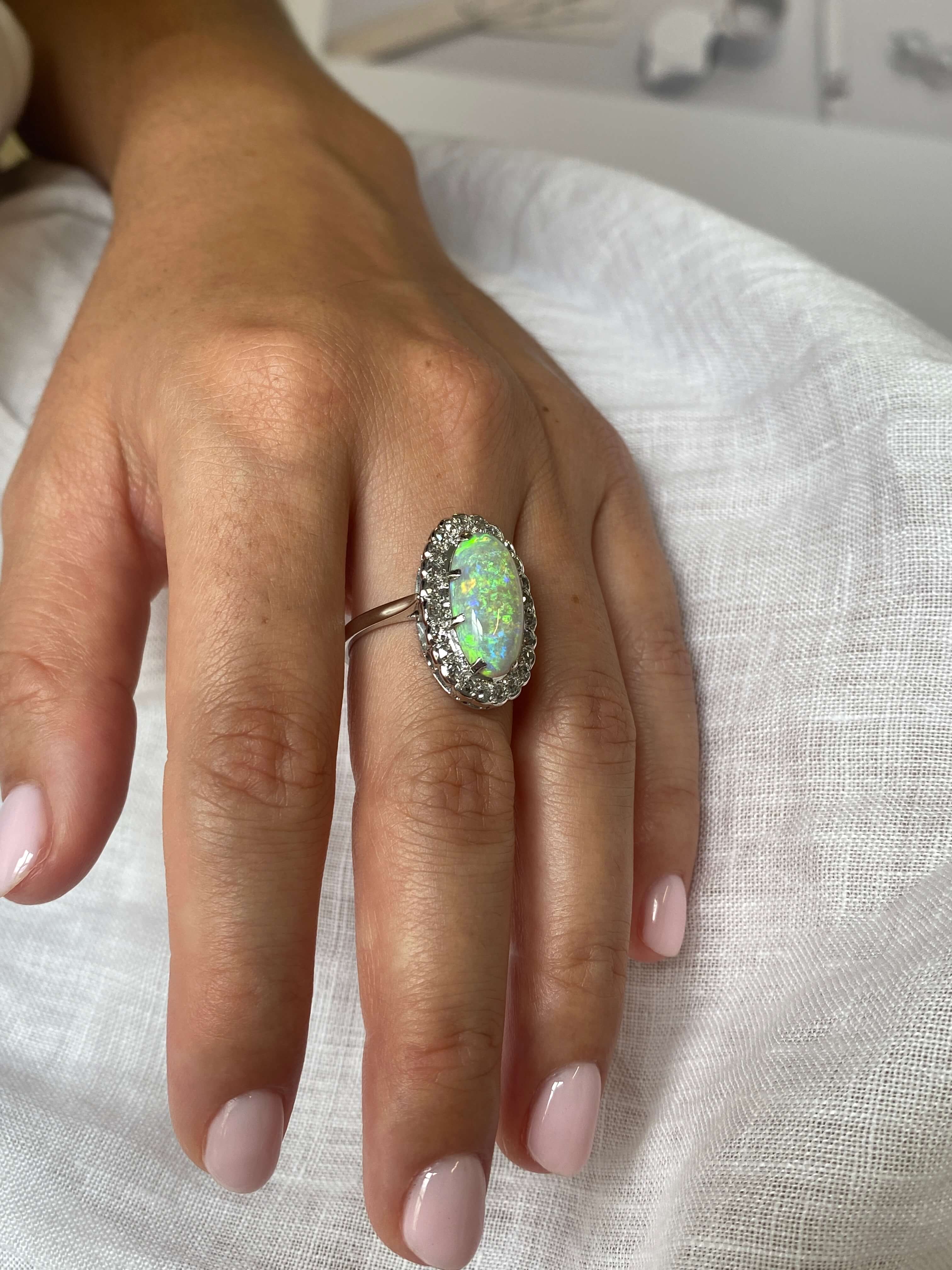 Antique Opal & Diamond Cluster Ring - Image 4
