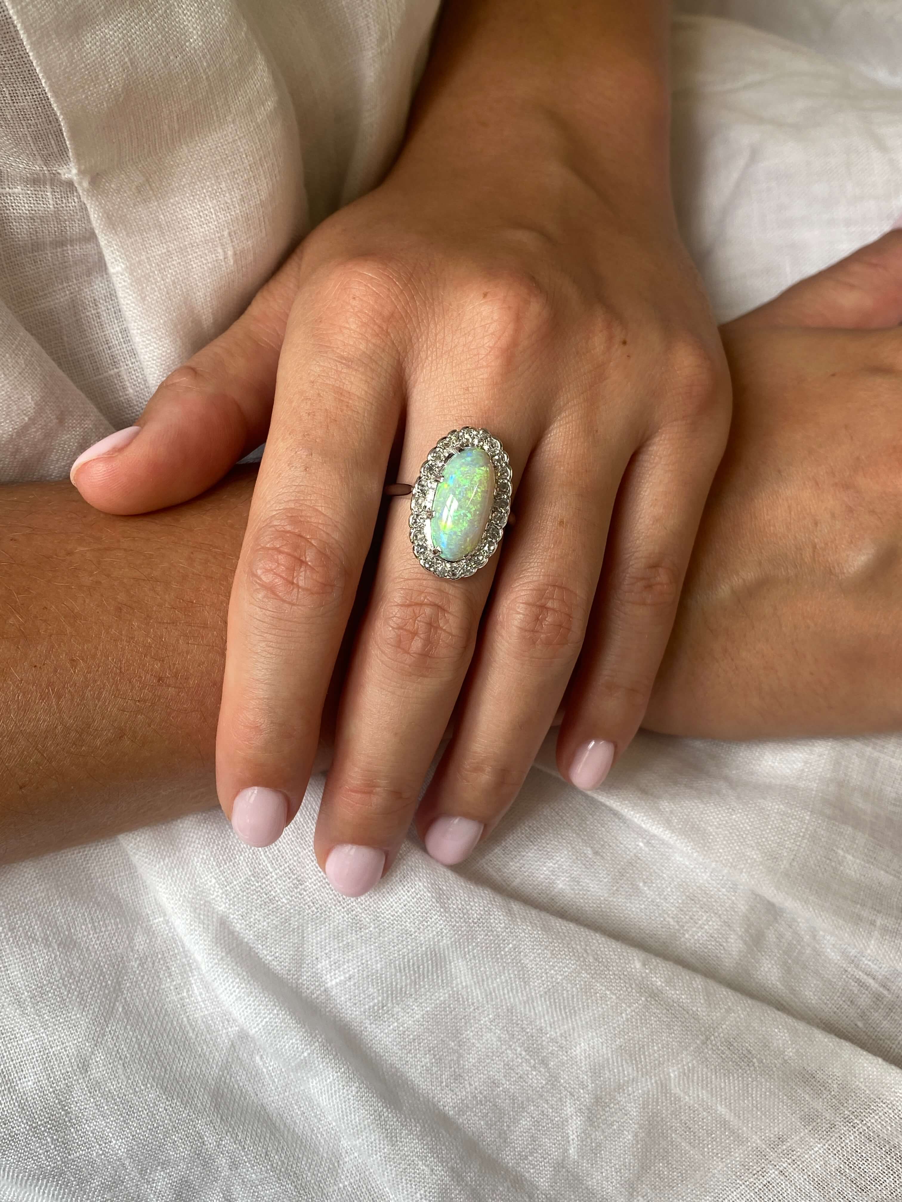Antique Opal & Diamond Cluster Ring - Image 5