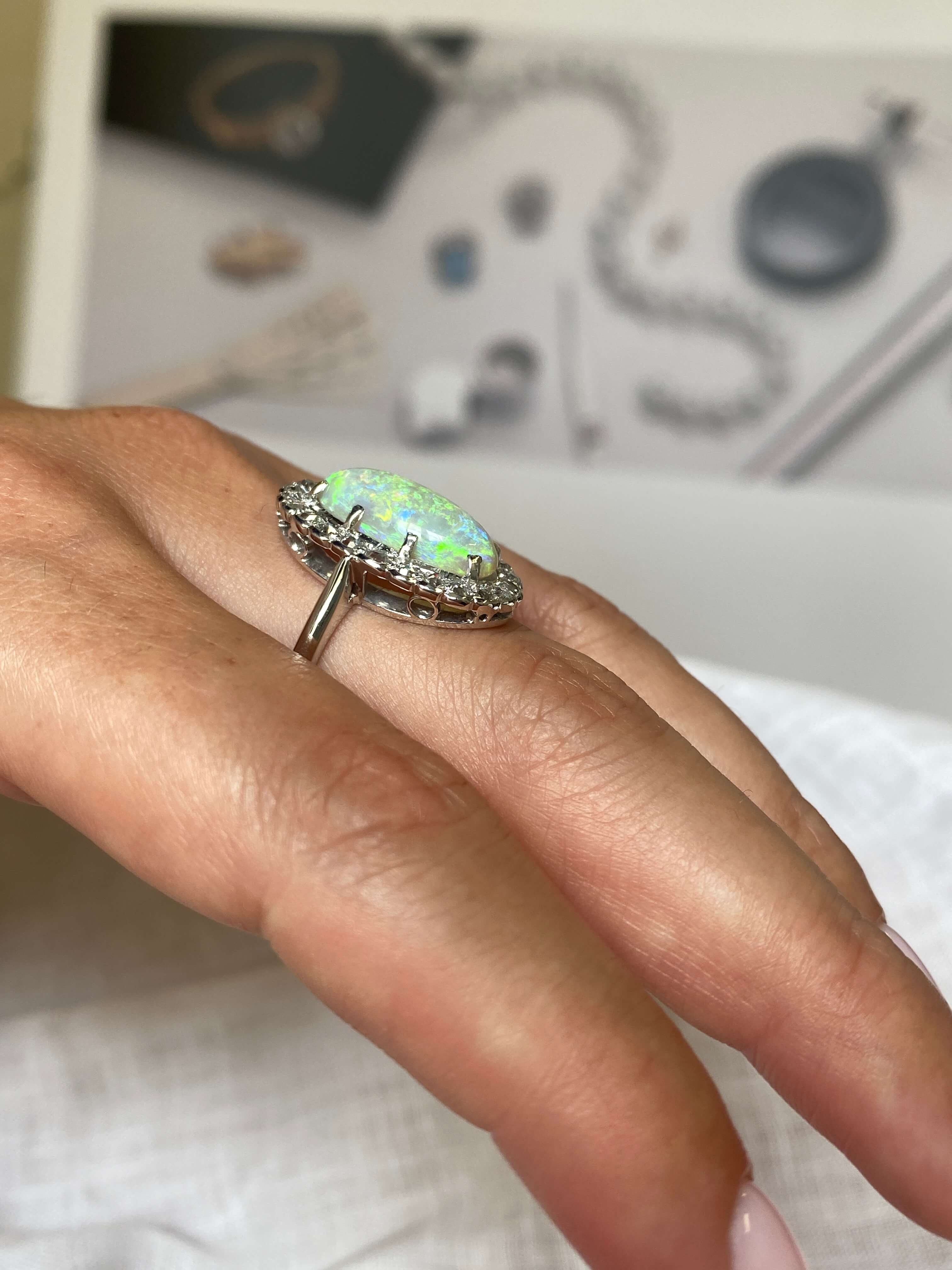 Antique Opal & Diamond Cluster Ring - Image 6