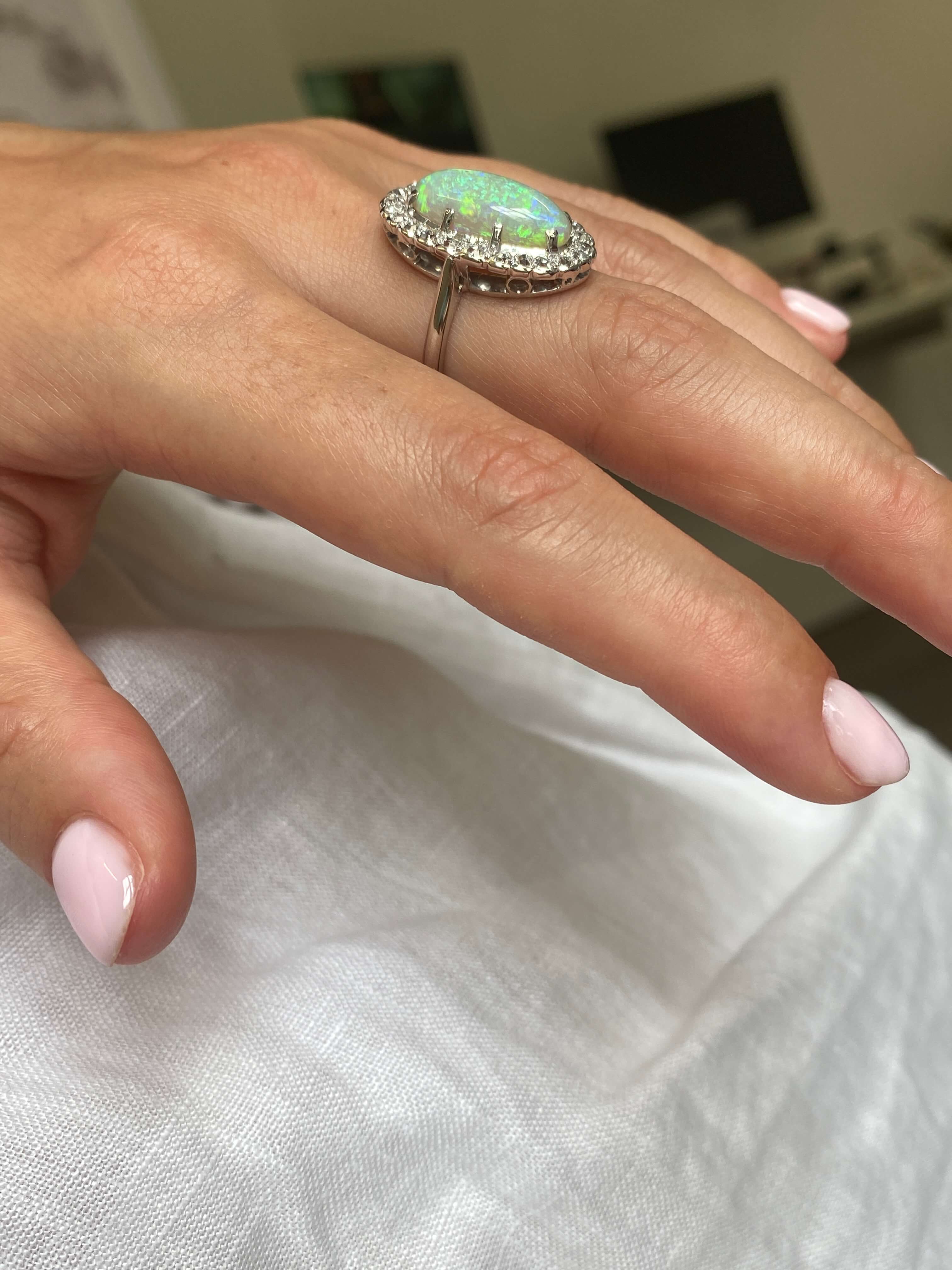 Antique Opal & Diamond Cluster Ring - Image 7