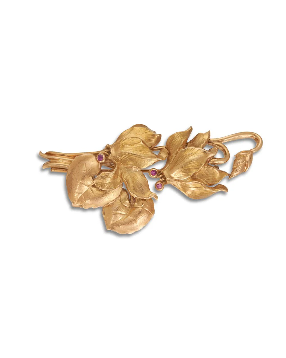European Gold & Ruby Flower Brooch - Image 3