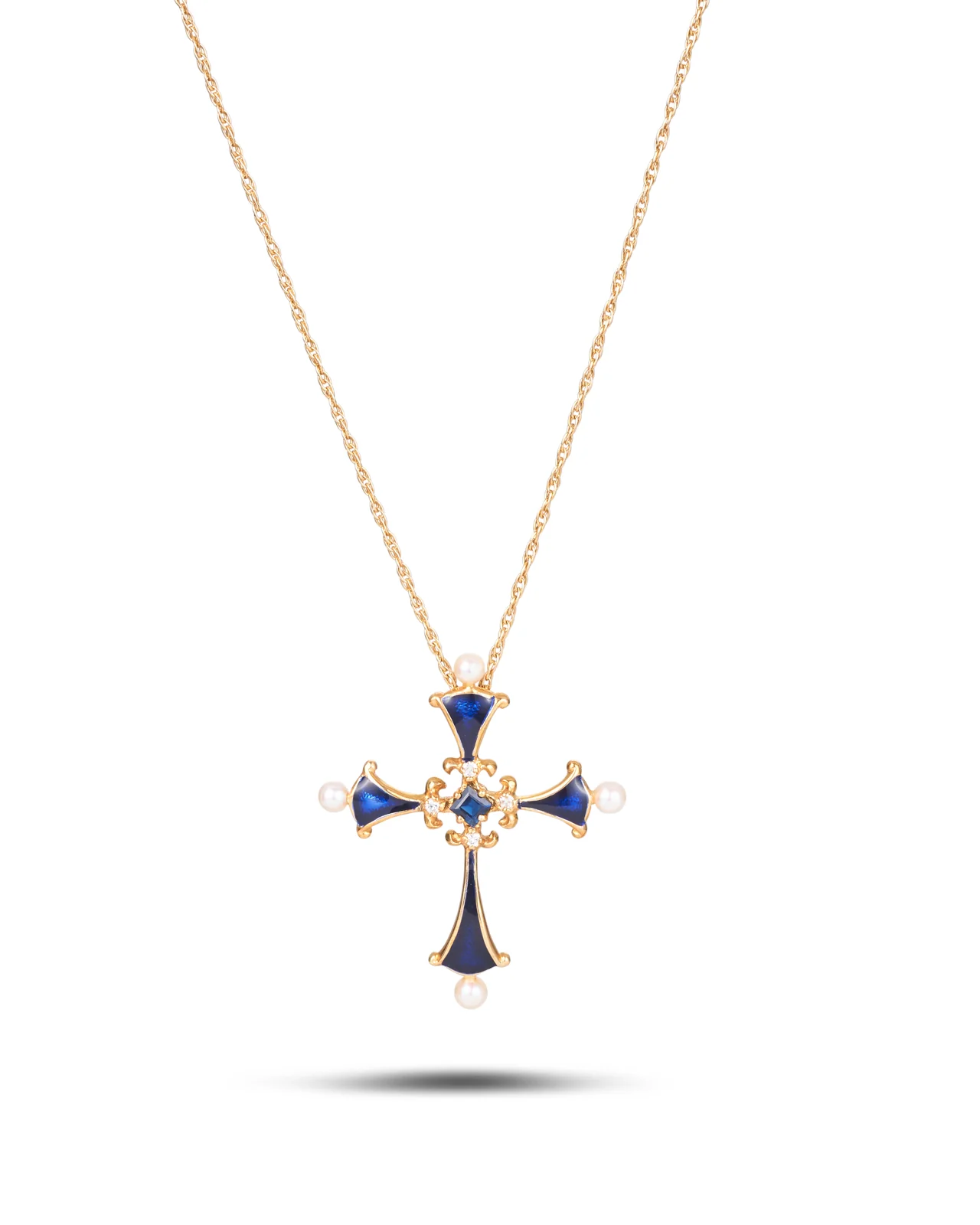 Modern Enamel, Sapphire & Pearl Cross, Franklin Mint - Image 4