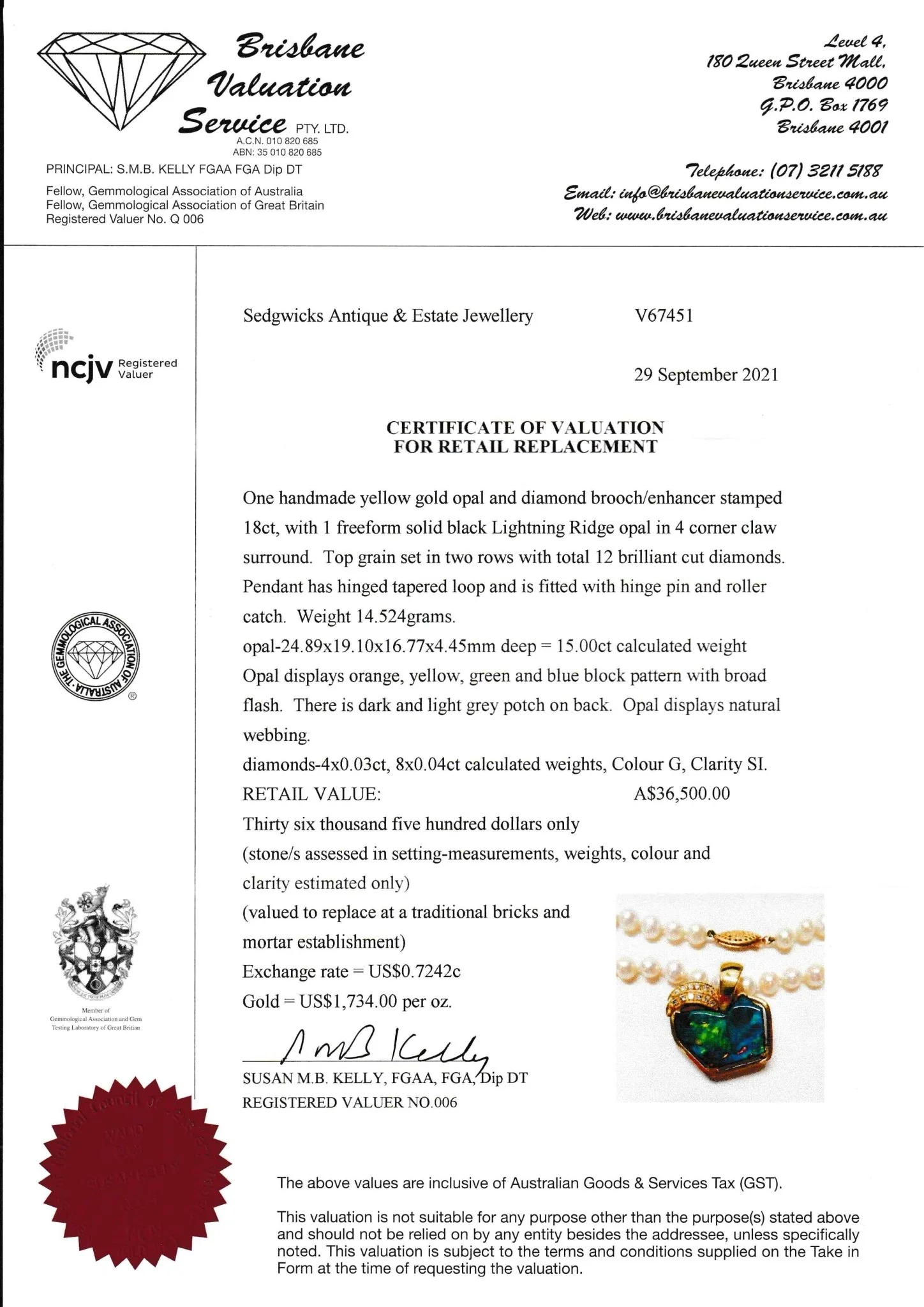 Lightning Ridge Opal & Diamond Pendant - Image 4