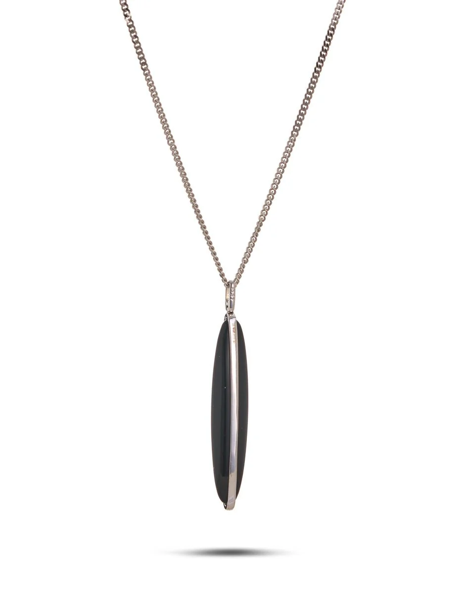 Modern Onyx & Diamond Pendant on Chain - Image 3