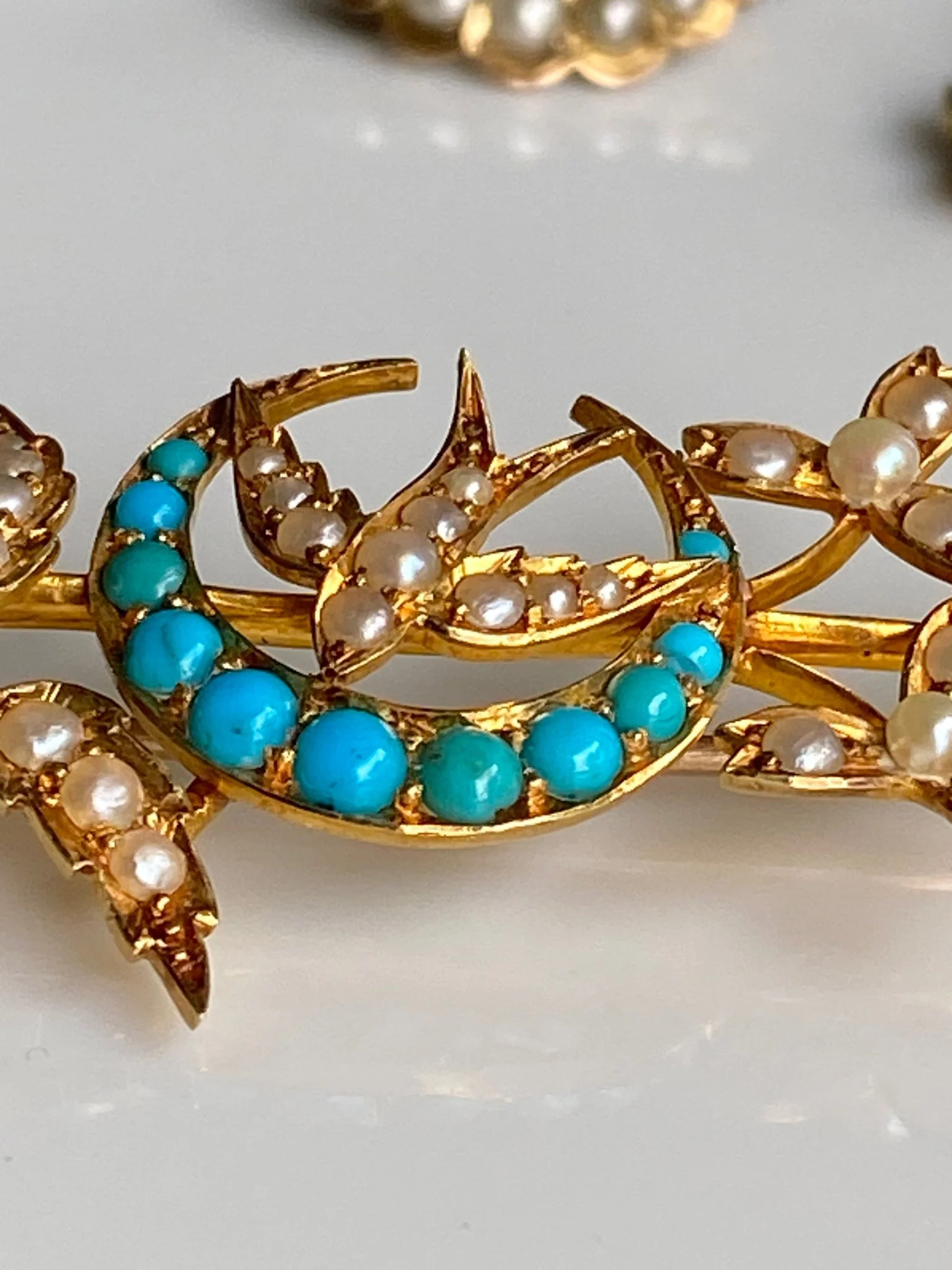 Antique Edwardian Turquoise & Seed Pearl Brooch - Image 3