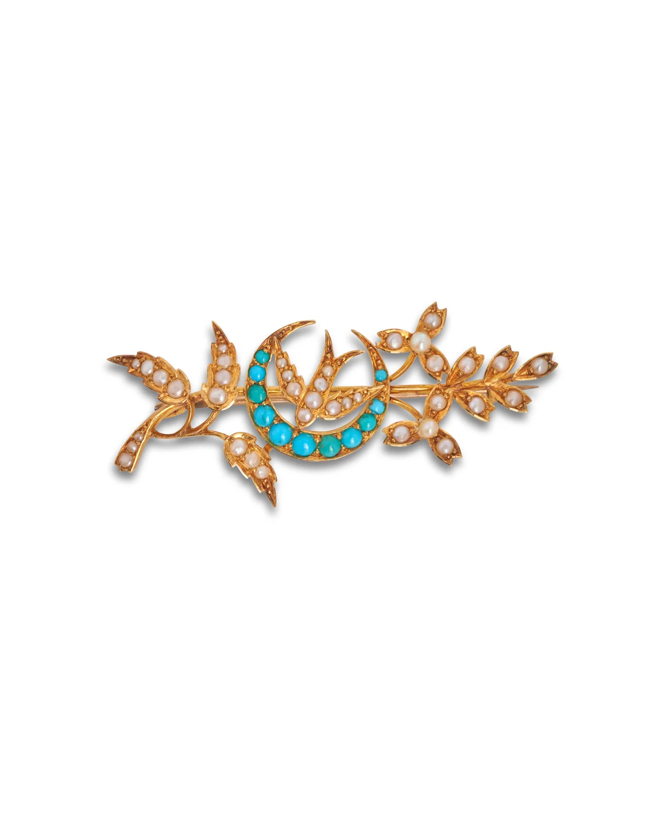 Antique Edwardian Turquoise & Seed Pearl Brooch - Image 4