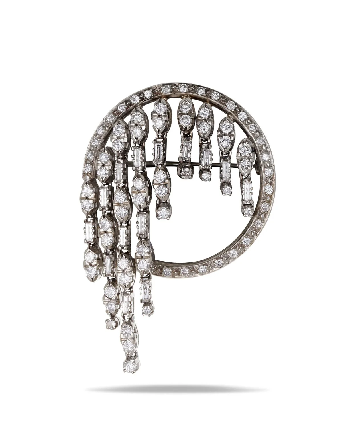 Mid-Century Diamond Waterfall Brooch, 1950's - Image 5
