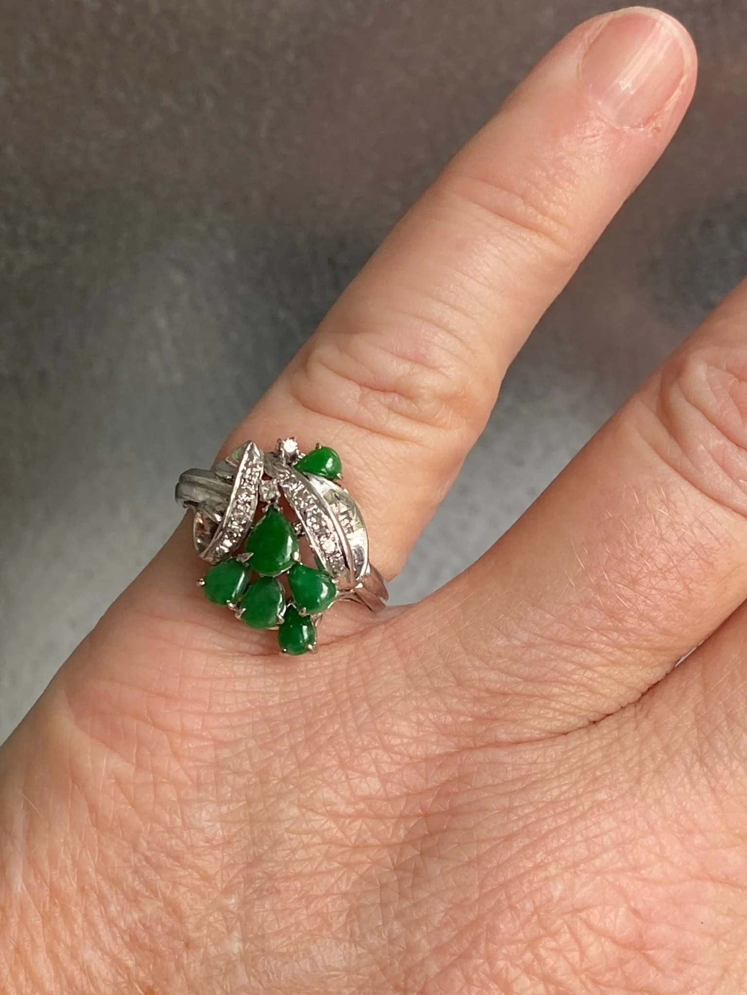 Vintage Jade & Diamond Cluster Ring, 1960s - Image 3