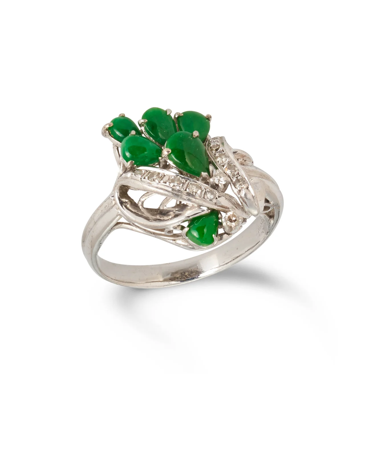 Vintage Jade & Diamond Cluster Ring, 1960s - Image 6