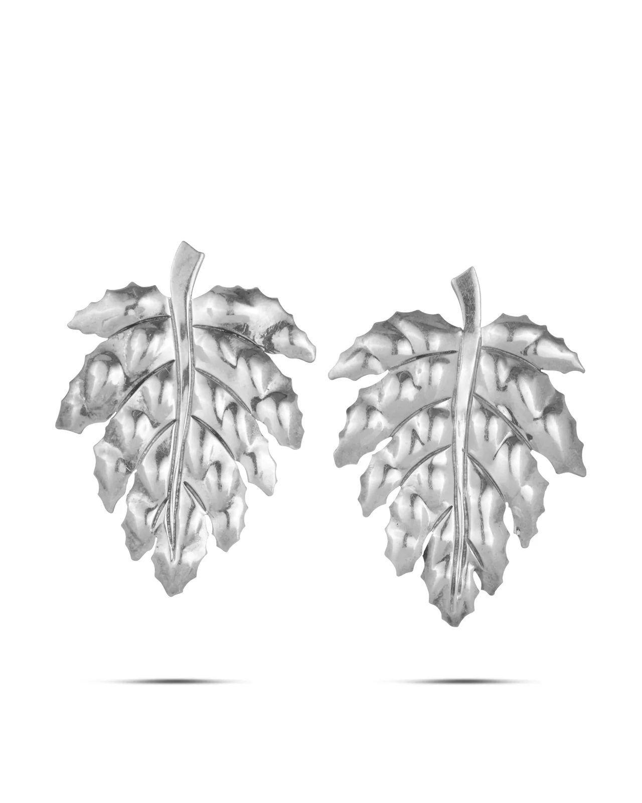 Vintage Mexican Silver Leaf Earrings, Taxco - Image 3