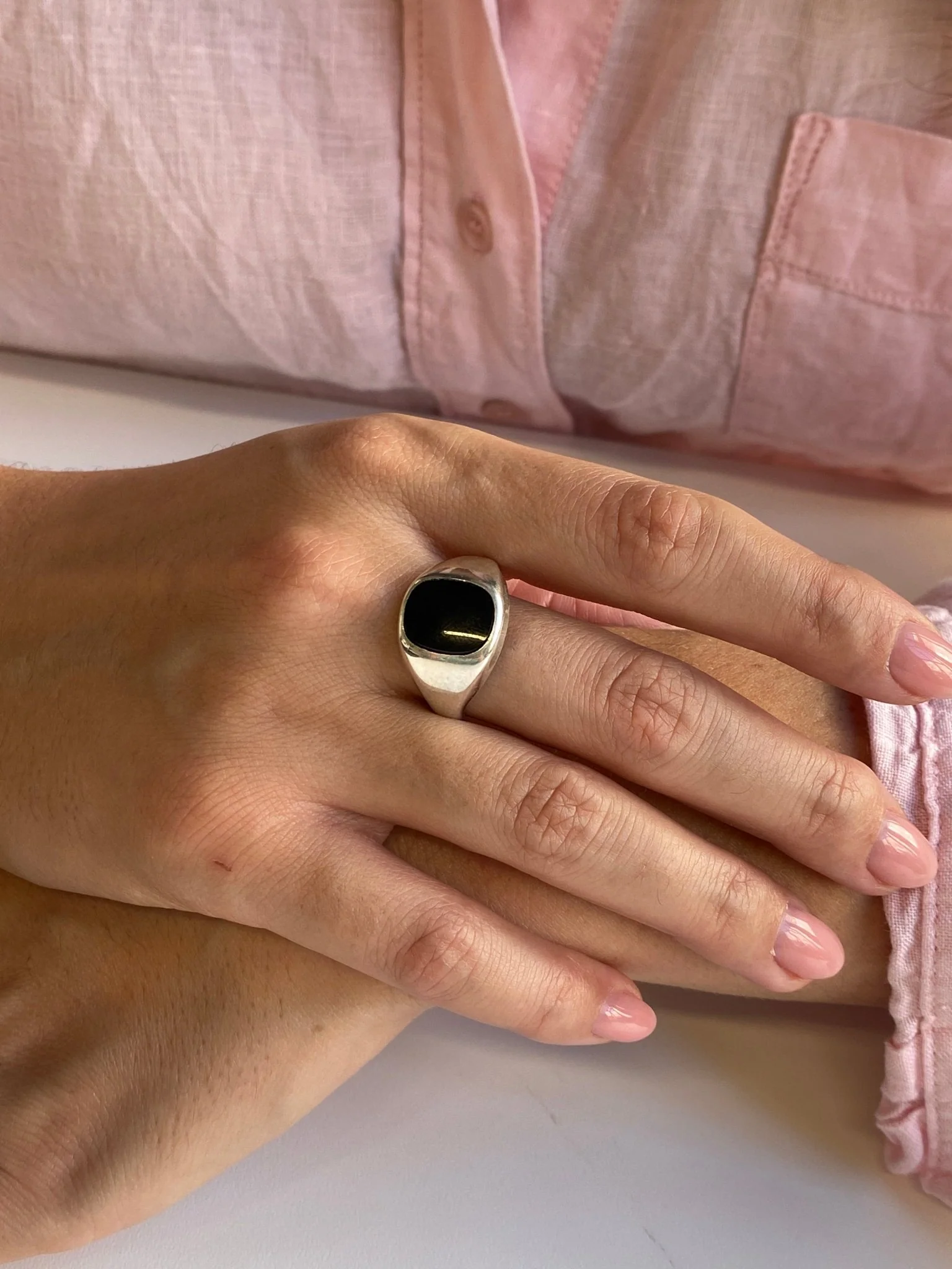 Vintage Sterling Silver & Onyx Signet Ring - Image 3